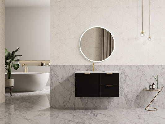 900mm Miami Wall Hung Vanity PVC Right Side Drawers - Cabinet Only - Matte Black