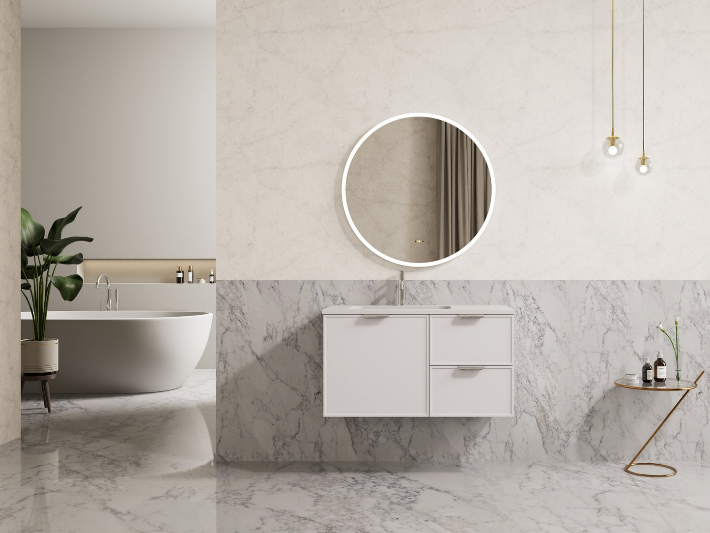 900mm Miami Wall Hung Vanity PVC Left Side Drawers - Cabinet Only - Matte White