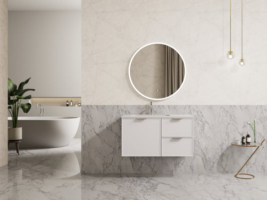 900mm Miami Wall Hung Vanity PVC Left Side Drawers - Cabinet Only - Matte White
