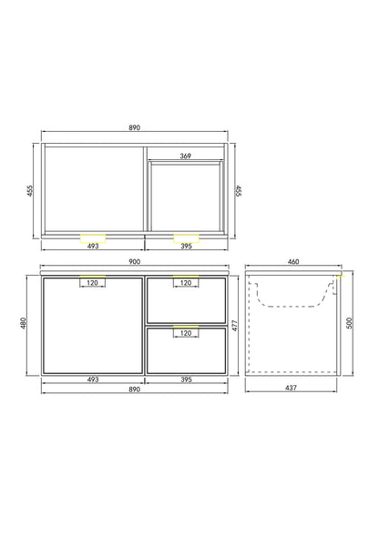 900mm Miami Wall Hung Vanity PVC Right Side Drawers - Cabinet Only - Matte Black