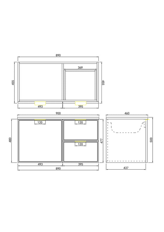 900mm Miami Wall Hung Vanity PVC Left Side Drawers - Cabinet Only - Matte White