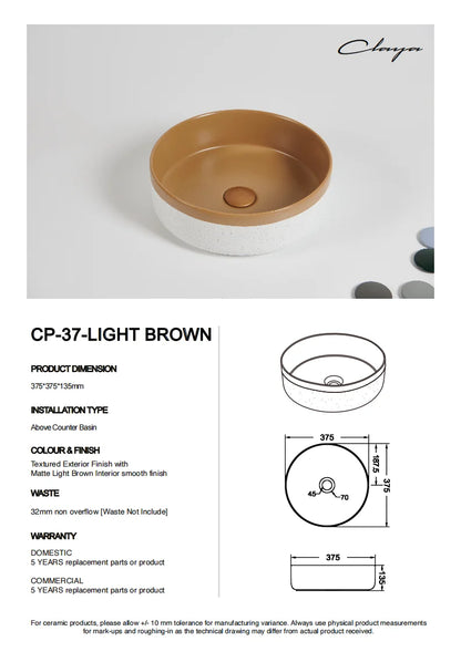 375*375*135mm Color Plus Textured Exterior Finish & Matte Light Brown Interior Finish Above Counter Basin