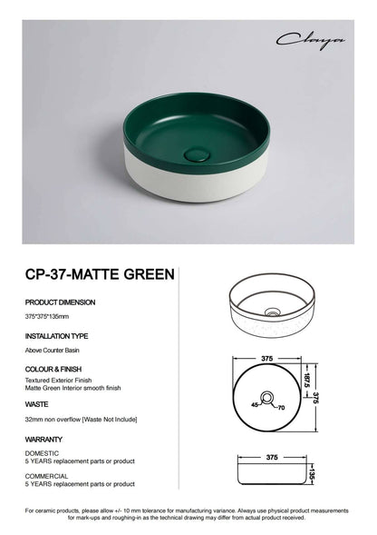370mm Matte Green & Matte White Round Ceramic Basin | CP-37-MG