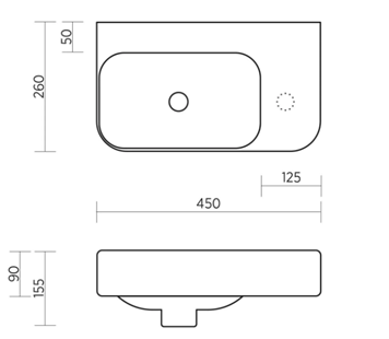 Clay 450mm Wall Hung Basin with Left Hand Bowl - Gloss White