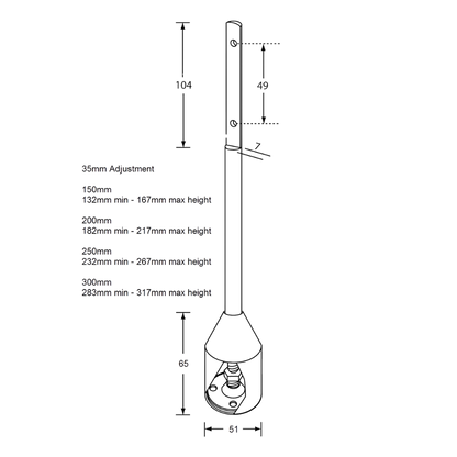 110 Series Rebated Shaft Foot Assembly – 250mm with 35mm Adjustment SS