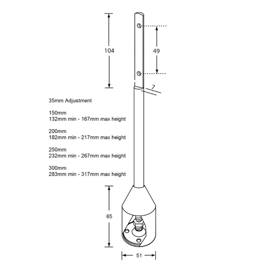110 Series Rebated Shaft Foot Assembly – 250mm with 35mm Adjustment SS