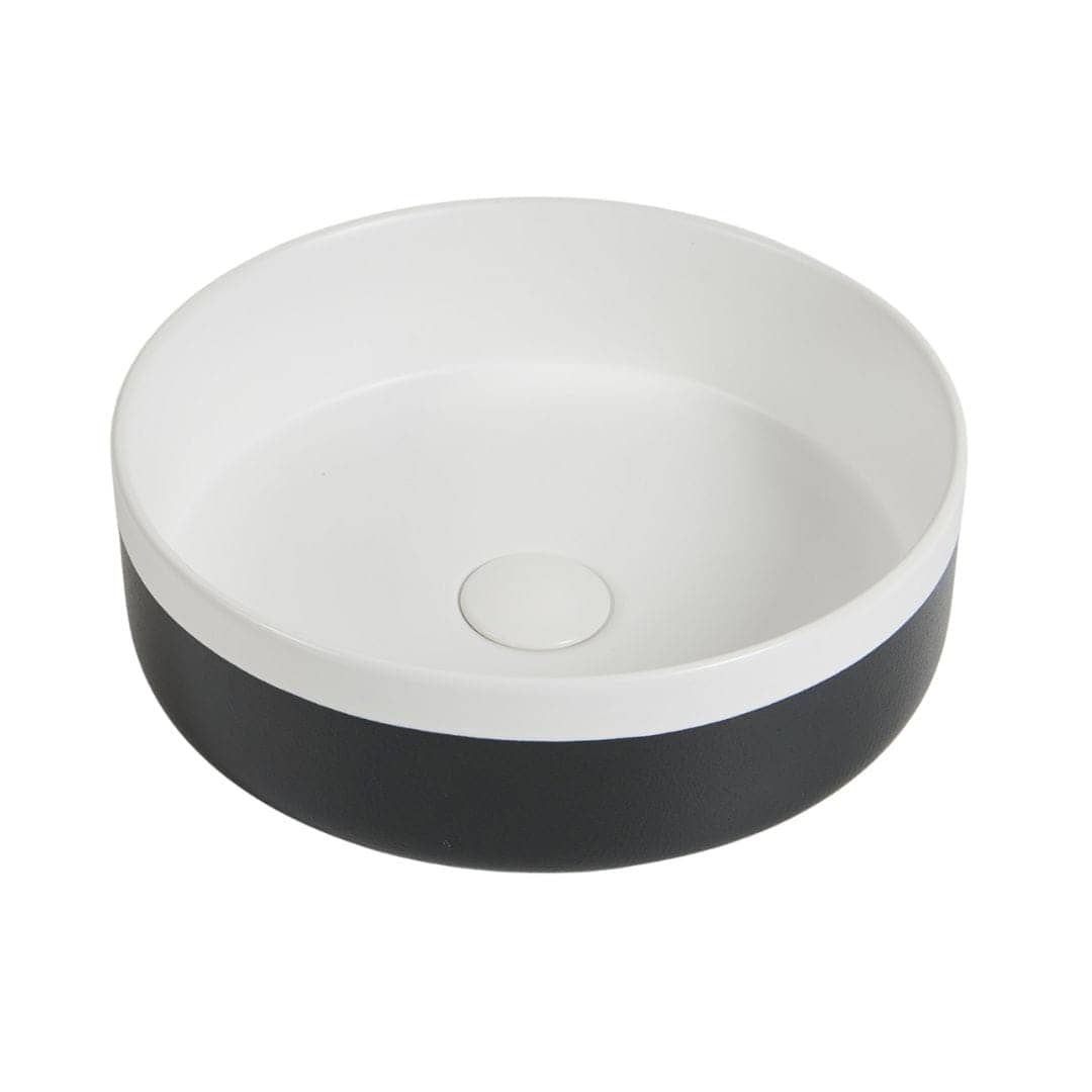 370mm Matte White & Matte Black Round Ceramic Basin | CP-37-MW