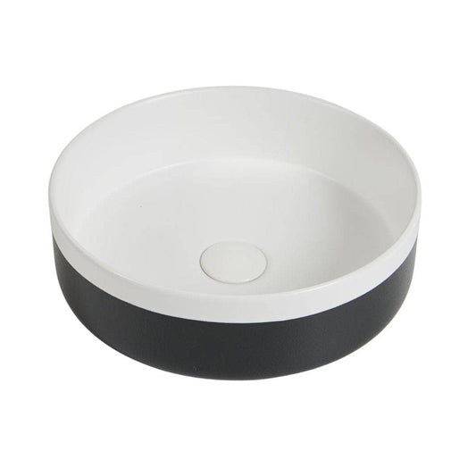 370mm Matte White & Matte Black Round Ceramic Basin | CP-37-MW
