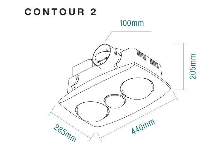 Contour 2 - 3 in 1 Bathroom Heater Exhaust Fan & 8w LED Light - White