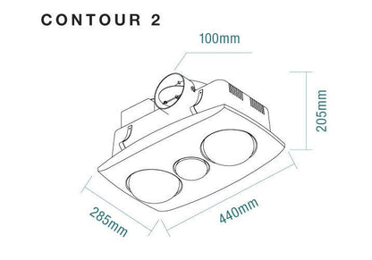 Contour 2 - 3 in 1 Bathroom Heater Exhaust Fan & 8w LED Light - White