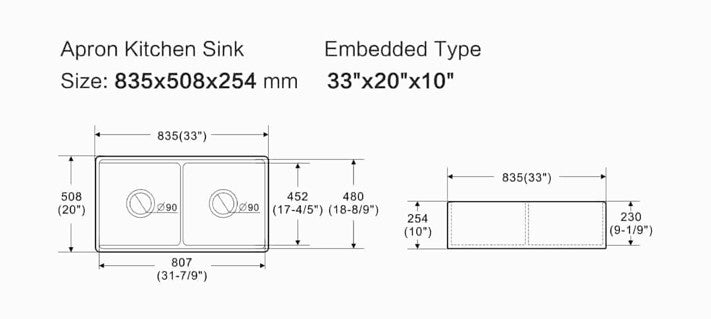 Orta 
Fine Fireclay Farmhouse Sink with work Station
doulle bowl; Grid, waste, rolling mat,and bamboo cutting board included 
Size:835*508*255mm
Gloss White