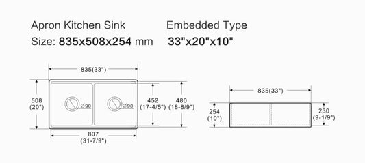 Orta 
Fine Fireclay Farmhouse Sink with work Station
doulle bowl; Grid, waste, rolling mat,and bamboo cutting board included 
Size:835*508*255mm
Gloss White