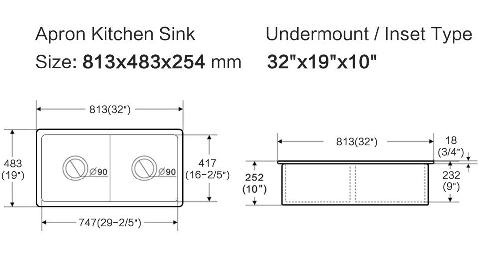 Procida Fine Fireclay Inset/Undermount Sink Double Bowl, Grid and Waste included Size:813*483*254mm Matte black