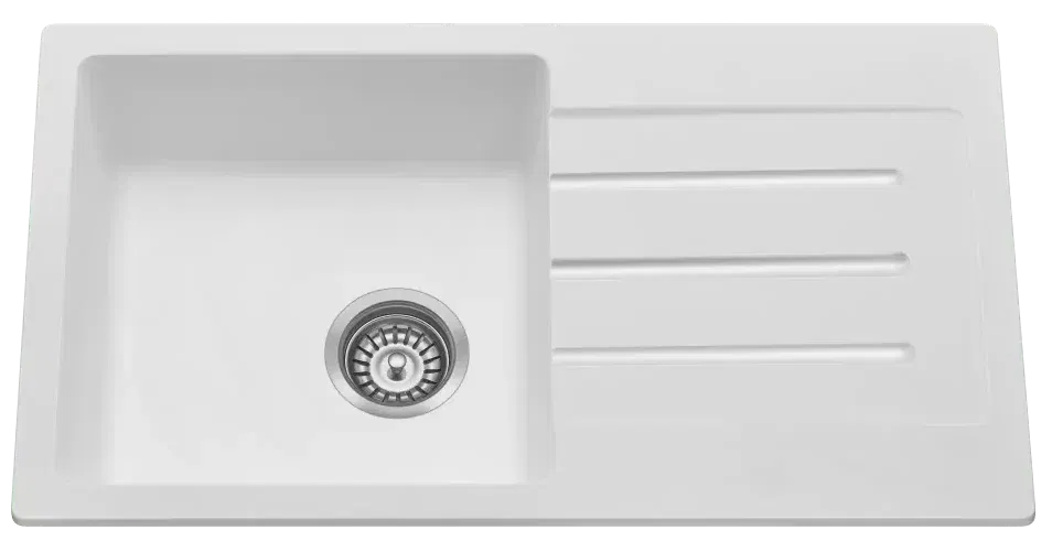 Fomos Sink 770 x 440mm - Single Bowl w/ Drainer - White