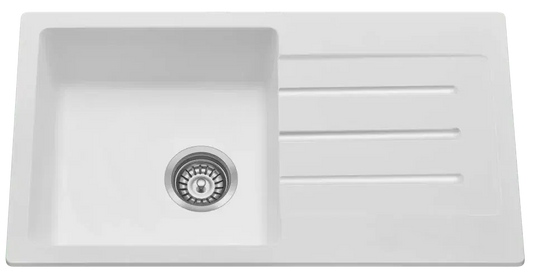 Fomos Sink 770 x 440mm - Single Bowl w/ Drainer - White