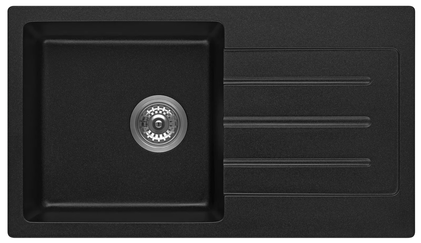 Fomos Sink 770 x 440mm - Single Bowl w/ Drainer - Black