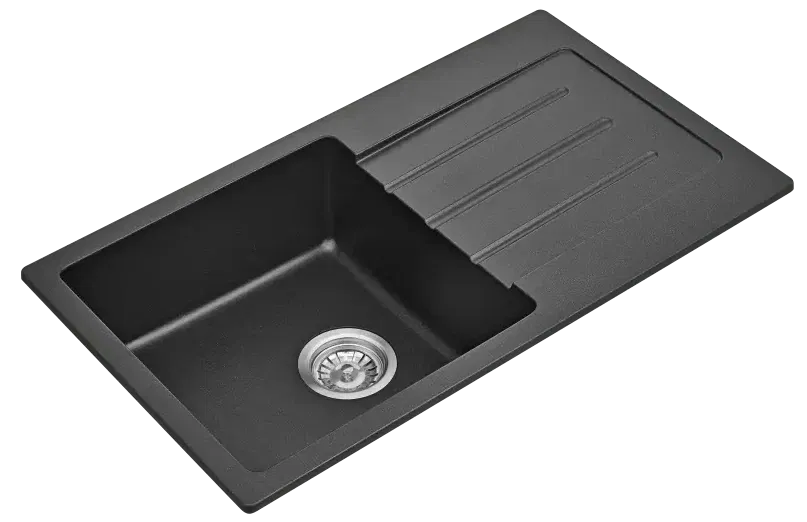 Fomos Sink 770 x 440mm - Single Bowl w/ Drainer - Black