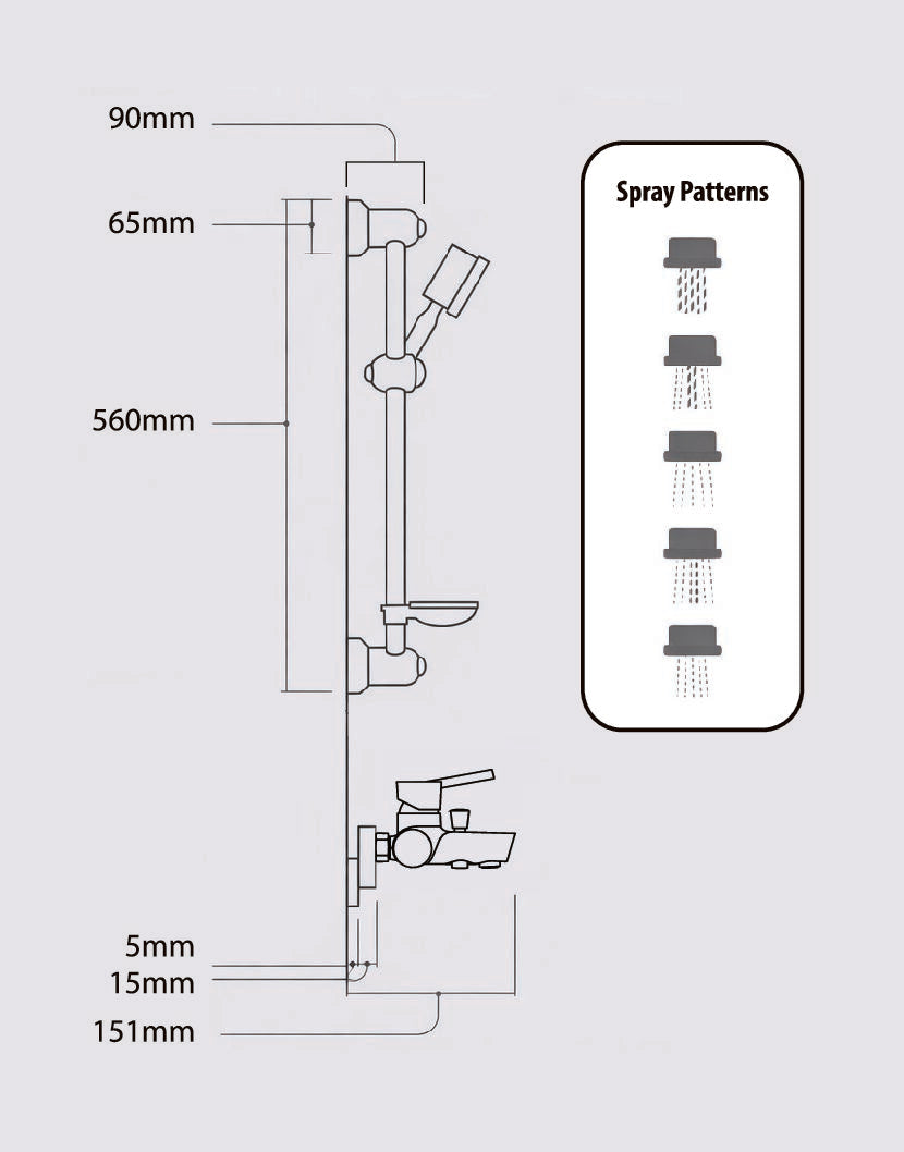 Diverter Bath/Shower Mixer w/Drill-Free Rail Bar