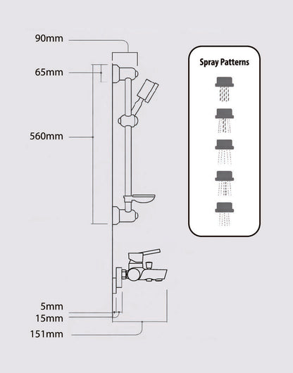 Diverter Bath/Shower Mixer w/Drill-Free Rail Bar