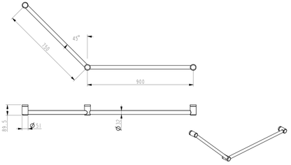 DDA 750x900mm - 45 Degree Grab Rail -Brushed Nickel