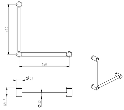DDA 450x450mm - 90 Degree Grab Rail - French Gold