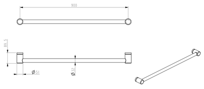 DDA 900mm - Straight Grab Rail - Chrome