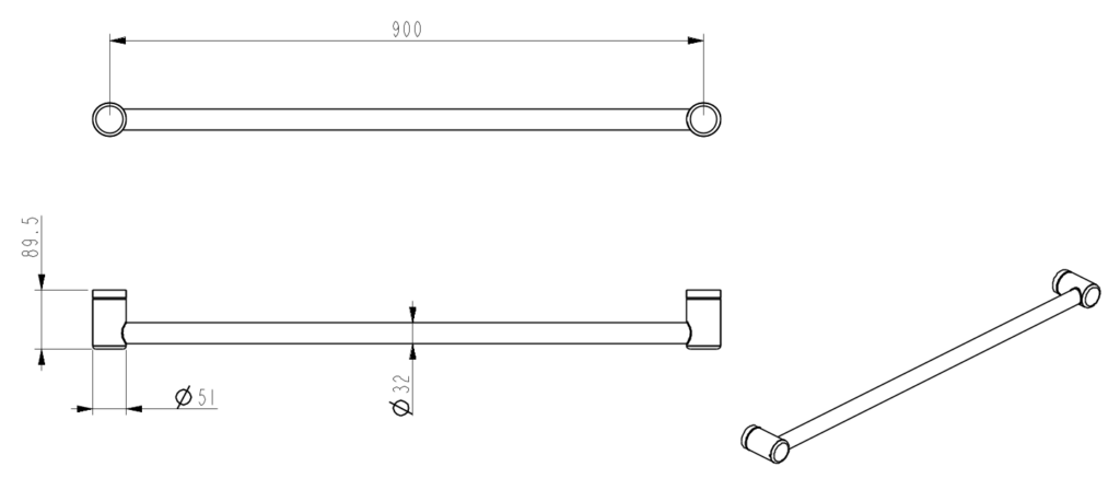 DDA 900mm - Straight Grab Rail - Brushed Nickel