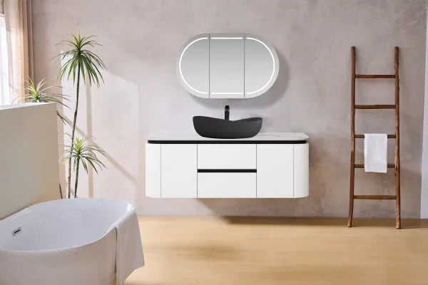 1200mm  Devito Wall Hung PVC Single or Double  Bowl Cabinet - Matt Black & White - Cabinet Only