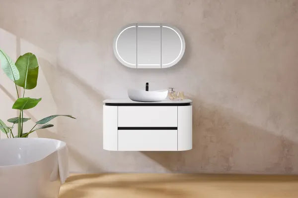900mm  Devito Wall Hung PVC Cabinet - Matt Black & White - Cabinet Only