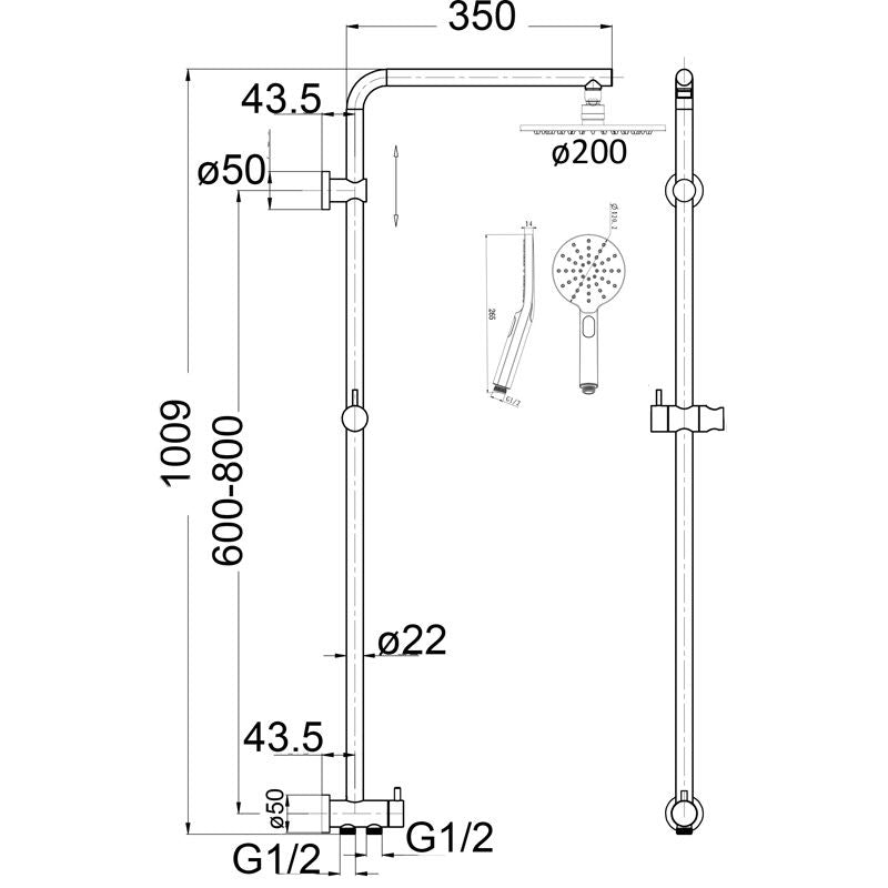 Mica Dual Shower Rail - RetroFit - Chrome
