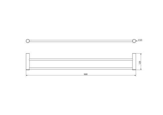 Dotti 800mm Double Towel Rail - Matte Black