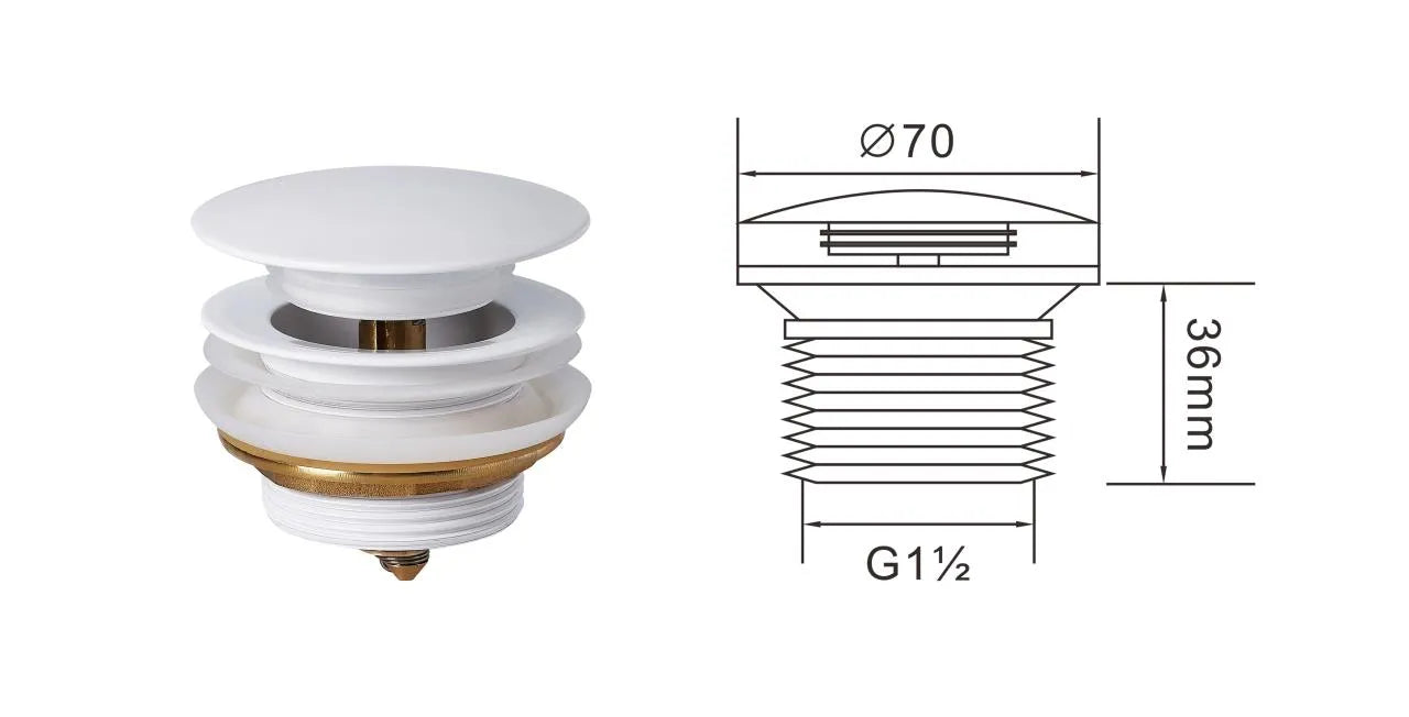 40mm Bathtub Pop Up Waste - Yellow Gold
