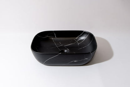 455*320*135mm Matte Black with Carrara Design Above Counter Basin