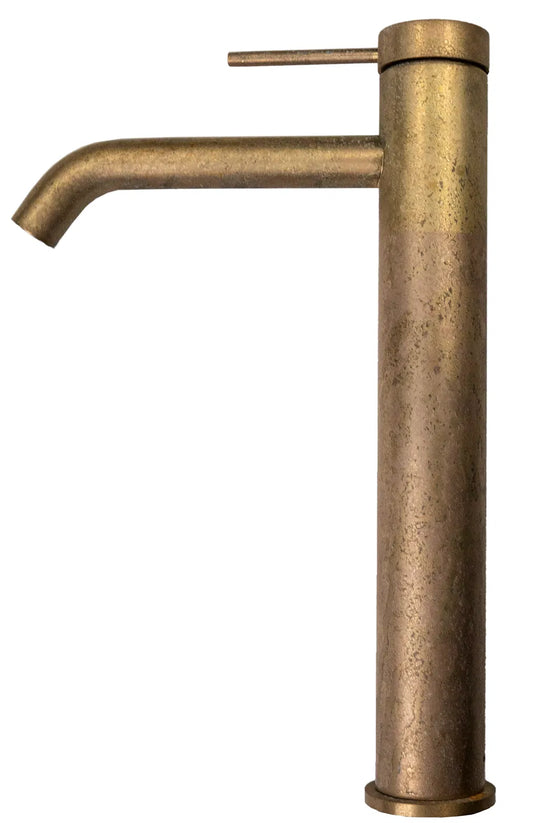 Mica TALL Basin Mixer - Curved Spout - Living Brass