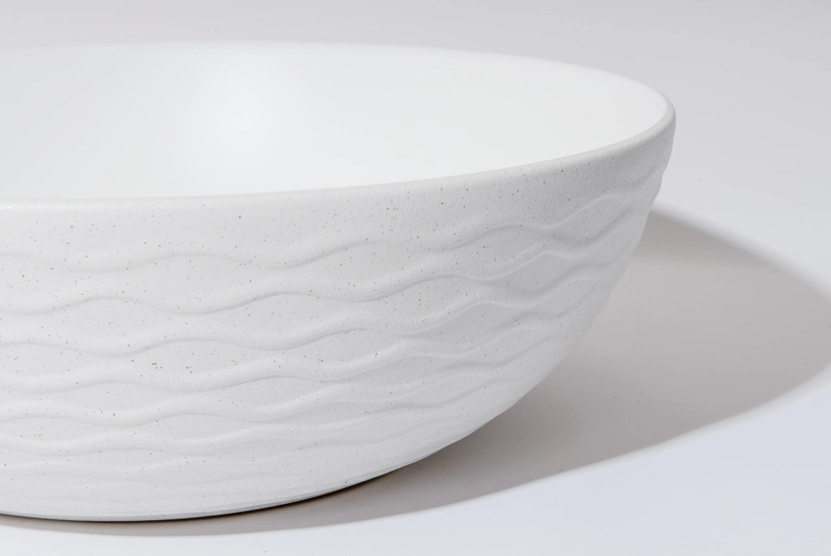 395*395*120mm Polar Textured Exterior Finish with Water Ripes & Matte White Interior Finish Above Counter Basin