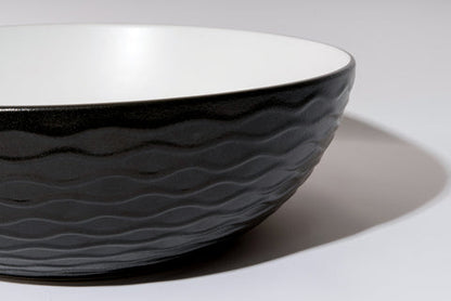 395*395*120mm Polar Black Textured Exterior Finish with Water Ripes & Matte White Interior Finish Above Counter Basin