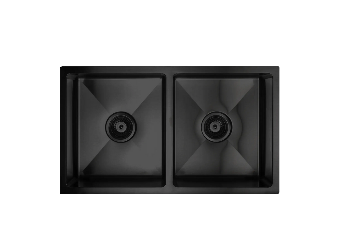 775mm Stainless Steel Kitchen Sink - Double Bowl - Matte Black