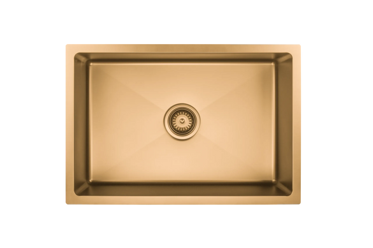660mm Stainless Steel Kitchen Sink - Single Bowl - Brushed Gold
