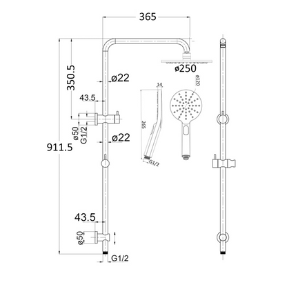 Mica Dual Shower Rail - Round - Black