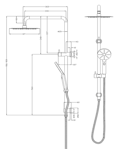 Mica Dual Shower Rail - Round - Living Brass