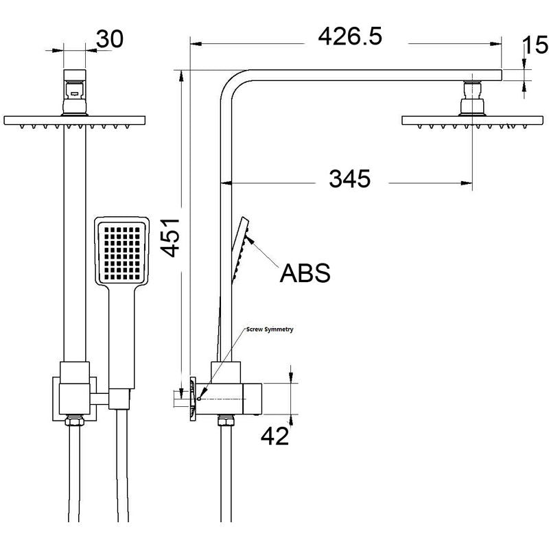 Deko Half-Rail Shower - Square - Black
