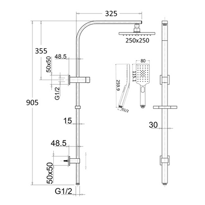 Cresta Dual Shower Rail - Square - Black