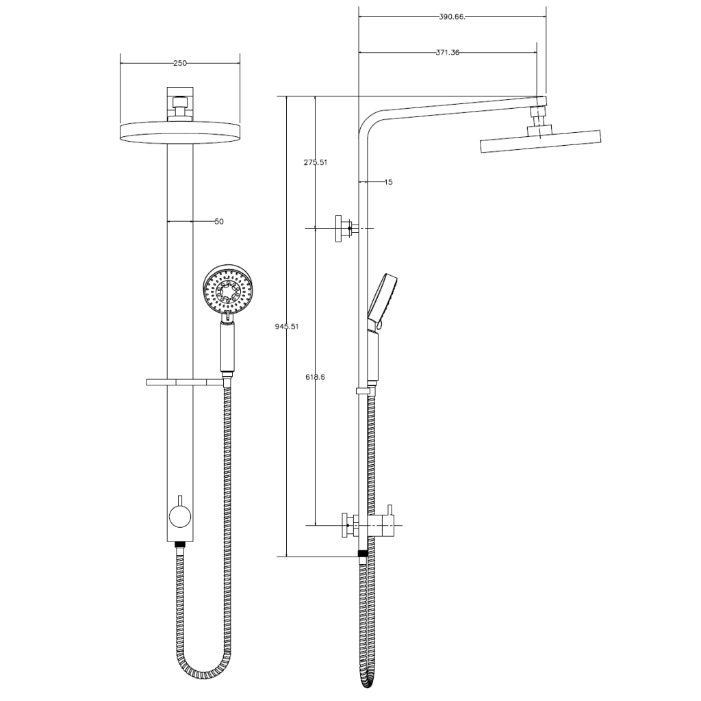 Raco Wide Shower Rail - Bottom Inlet - Round - Chrome