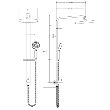 Raco Wide Shower Rail - Bottom Inlet - Round - Chrome