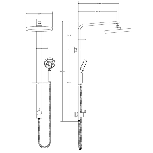 Raco Wide Shower Rail - Bottom Inlet - Round - Chrome