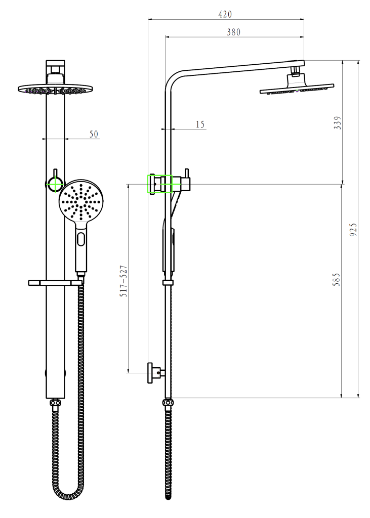 Raco Wide Shower Rail - Top Inlet - Round - Chrome