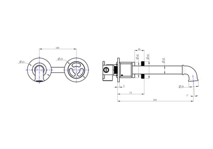 Dynamik 2-Plate Wall Basin or Bath Mixer - Brushed Brass