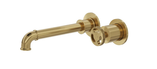 Dynamik 2-Plate Wall Basin or Bath Mixer - Brushed Brass