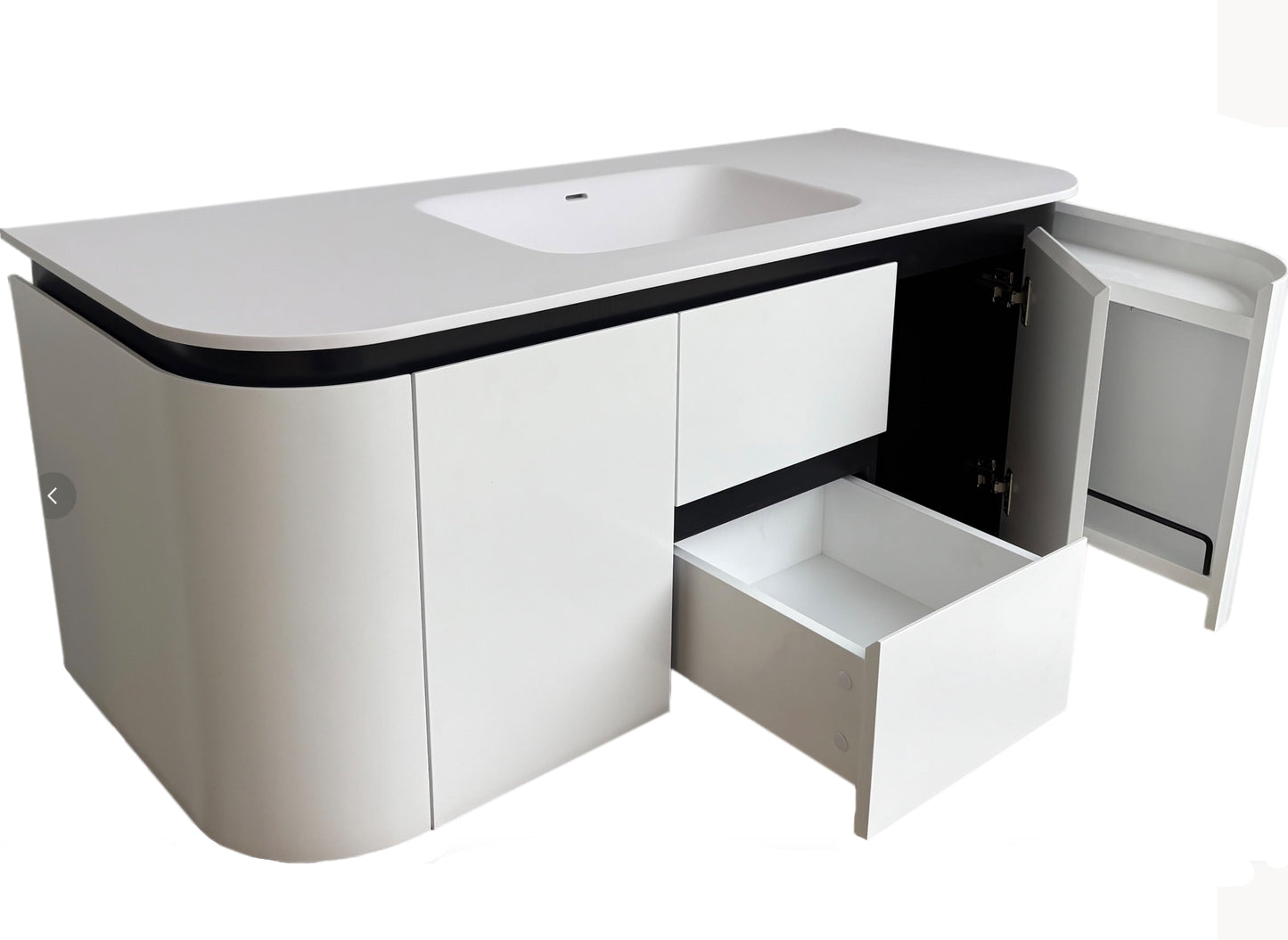 1500mm  Devito Wall Hung PVC Cabinet - Matt Black & White - Cabinet Only