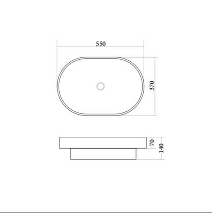 550mm Semi-inset basin - 550x370x140mm